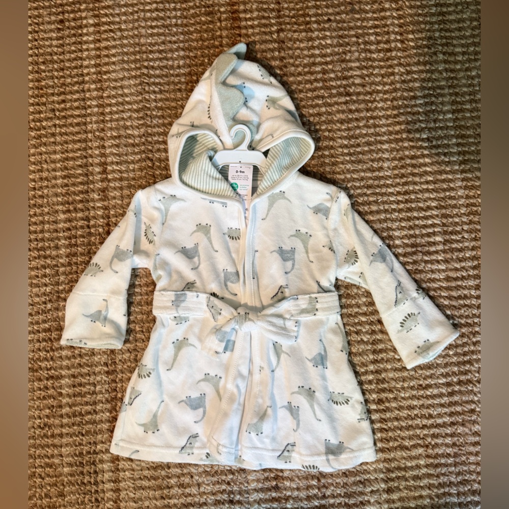 Carter's White and Gray Dinosaur Hooded Robe